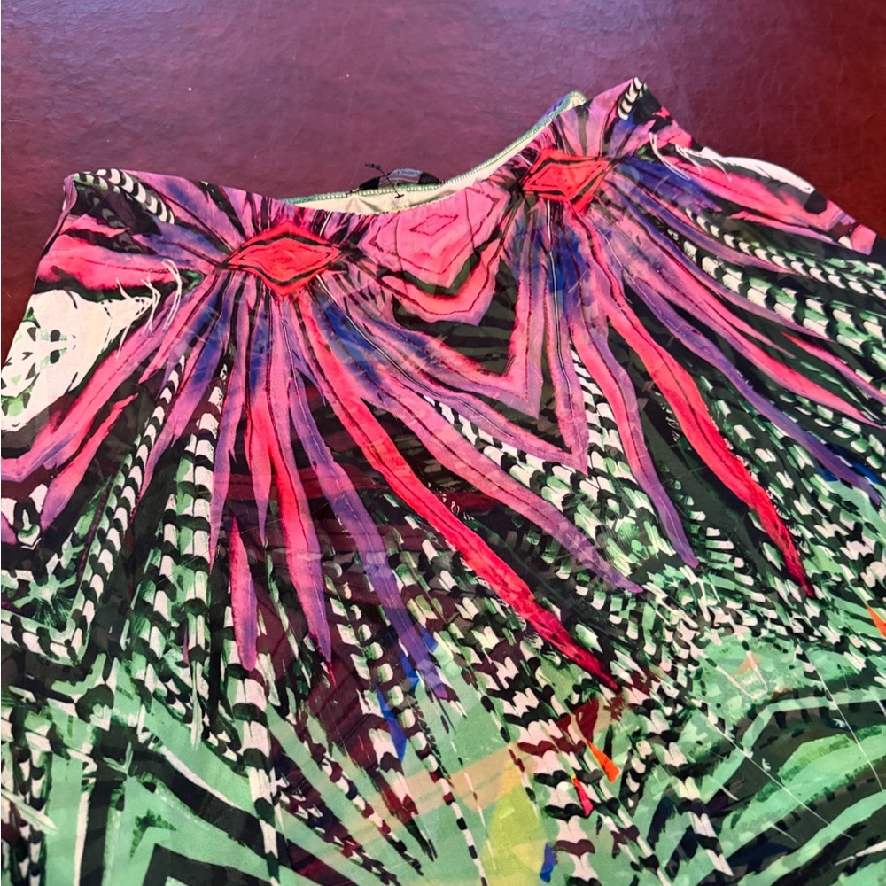 Bebe Multicolor Tropical Print Bebe high low Skirt - Pink, Green & Black Small S